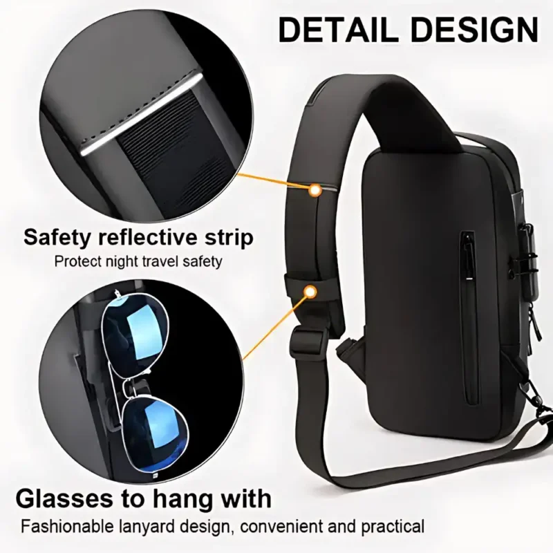 Anti-Theft Sling Bag with USB (Blue)9