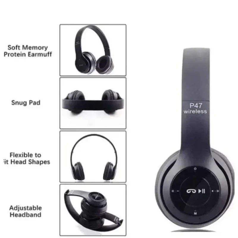 P47 Bluetooth Headphones Over Ear Foldable Headset