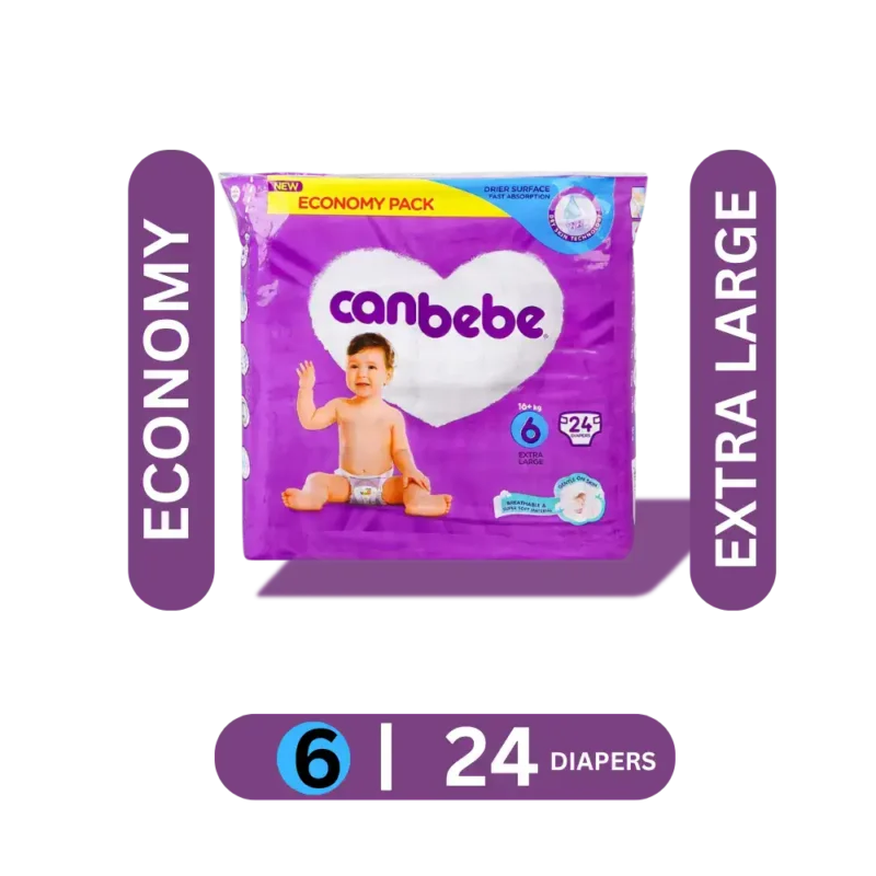 Canbebe Diapers Economy Pack, Extra Large No. 6, 16+ KG, 24-Pack