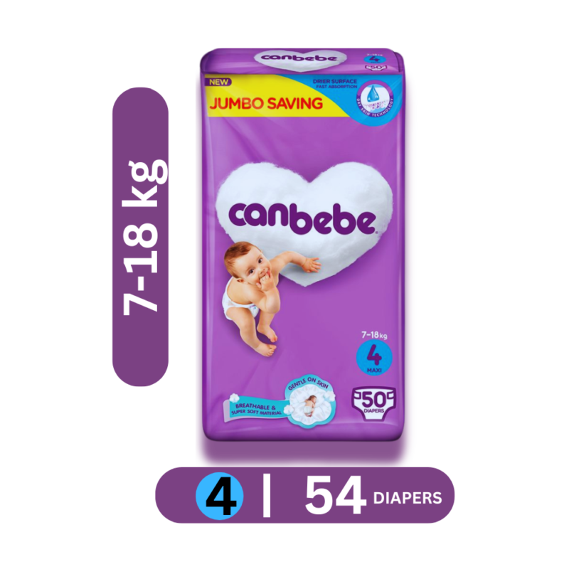 Canbebe Jumbo Maxi Size 4 Diapers (50+4) 4 Diapers Extra